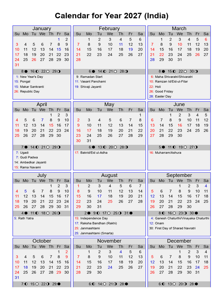 Year 2027 Calendar - India | PDF | Hindu Worship | Religious ...