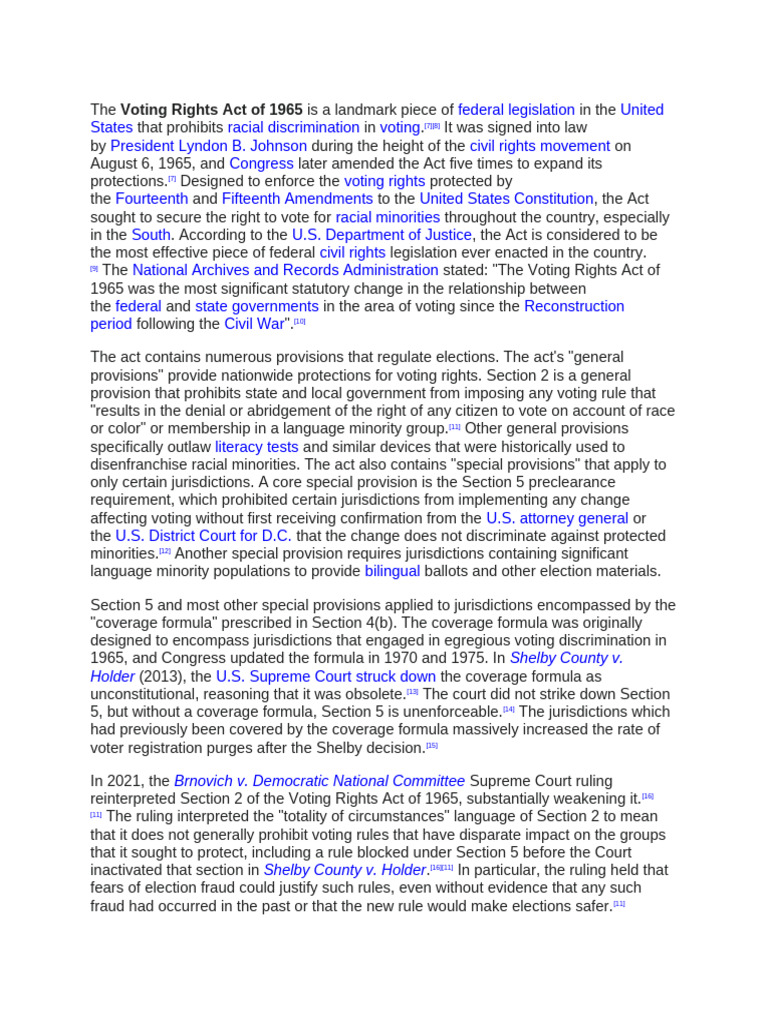 voting rigths act | PDF | Voting Rights Act Of 1965 | Voting Rights In ...