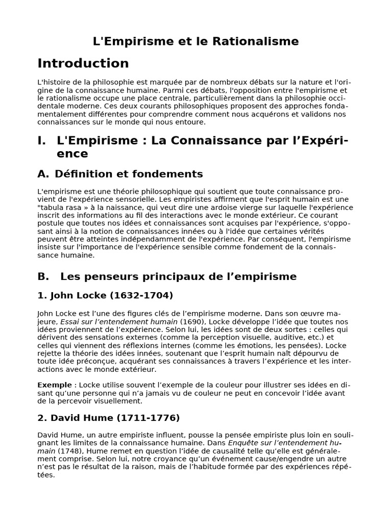 Empirisme et Rationalisme en Philosophie | PDF | Rationalisme | Empirisme