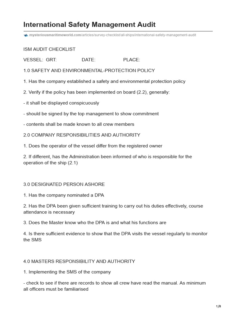 International Safety Management Audit | PDF | Ships | Shipping
