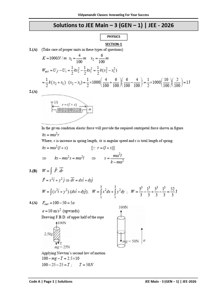 JEE Main 2026 Solutions - Code A | PDF | Physical Chemistry | Physical ...