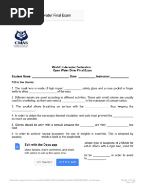 CMAS Openwater Final Exam