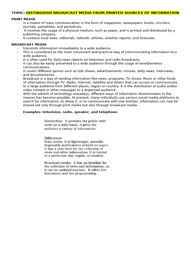 Broadcast Media To Printed Sources of Information | PDF