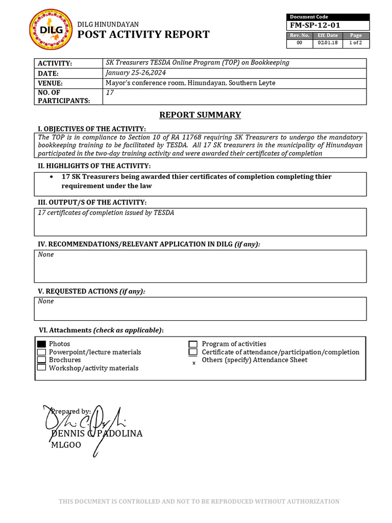 SK Treasurers Bookkeeping Training Report | PDF | Finance & Money ...