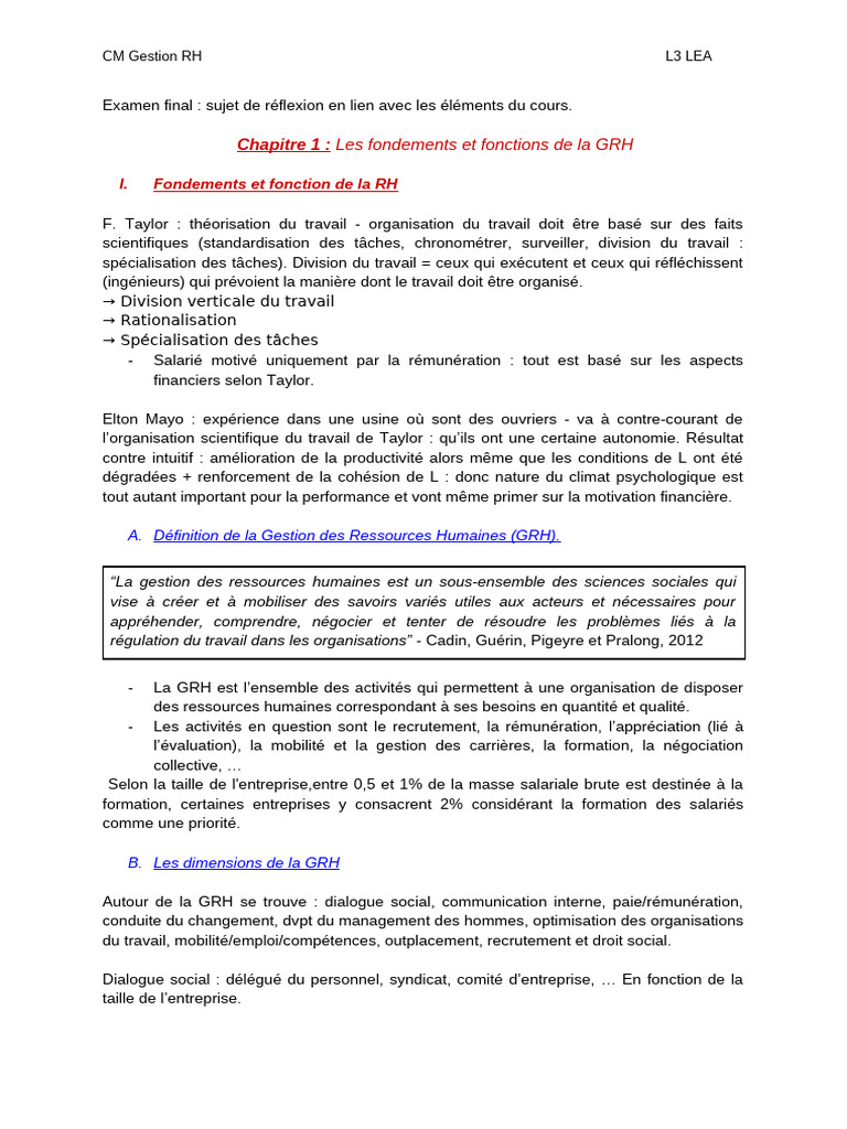 Fondements et modèles de la GRH | PDF | Gestion des ressources humaines ...