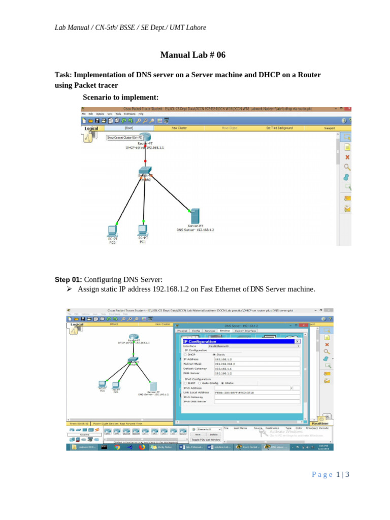 DNS and DHCP Setup in Packet Tracer | PDF