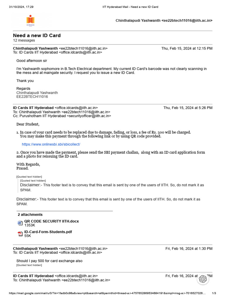 New ID Card Request Process at IITH | PDF | Computer Mediated ...