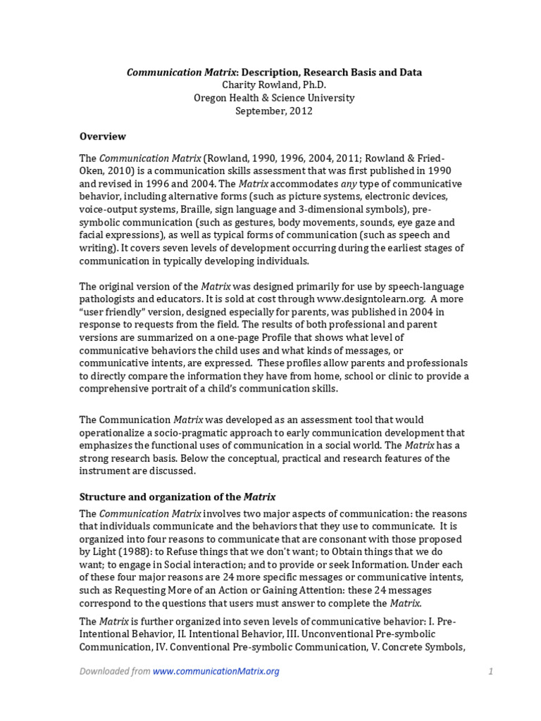 Communication matrix data and research basis pdf communication