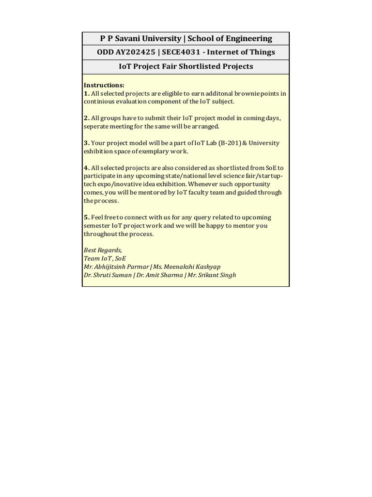 IoT Project Fair: Shortlist Announced | PDF | Internet Of Things ...