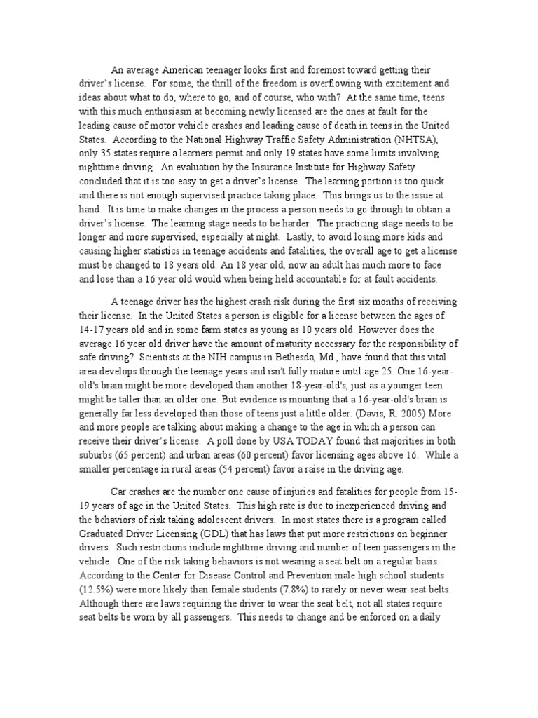 Teen Drivers Essay PDF Adolescence Traffic Collision