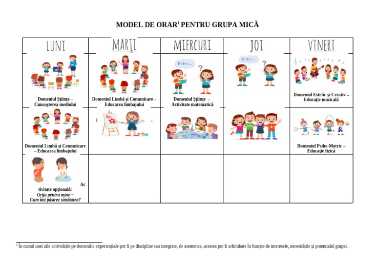Model de Orar - Grupa Mică | PDF