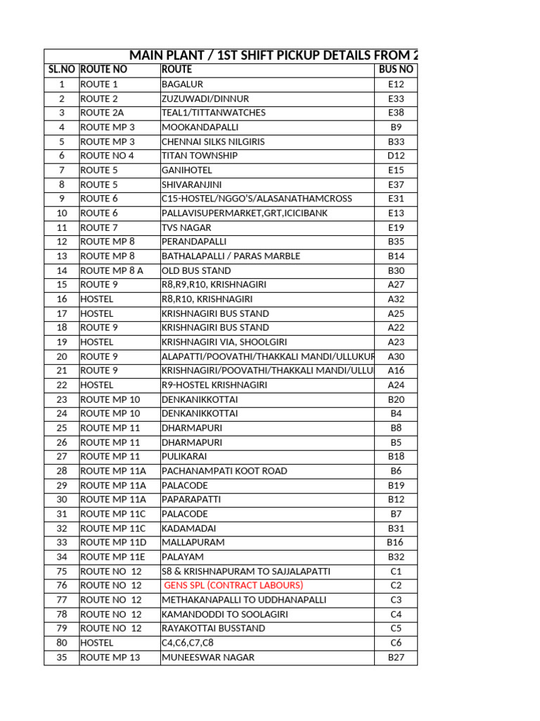 Bus Pickup Schedule: Nov 20-25, 2023 | PDF