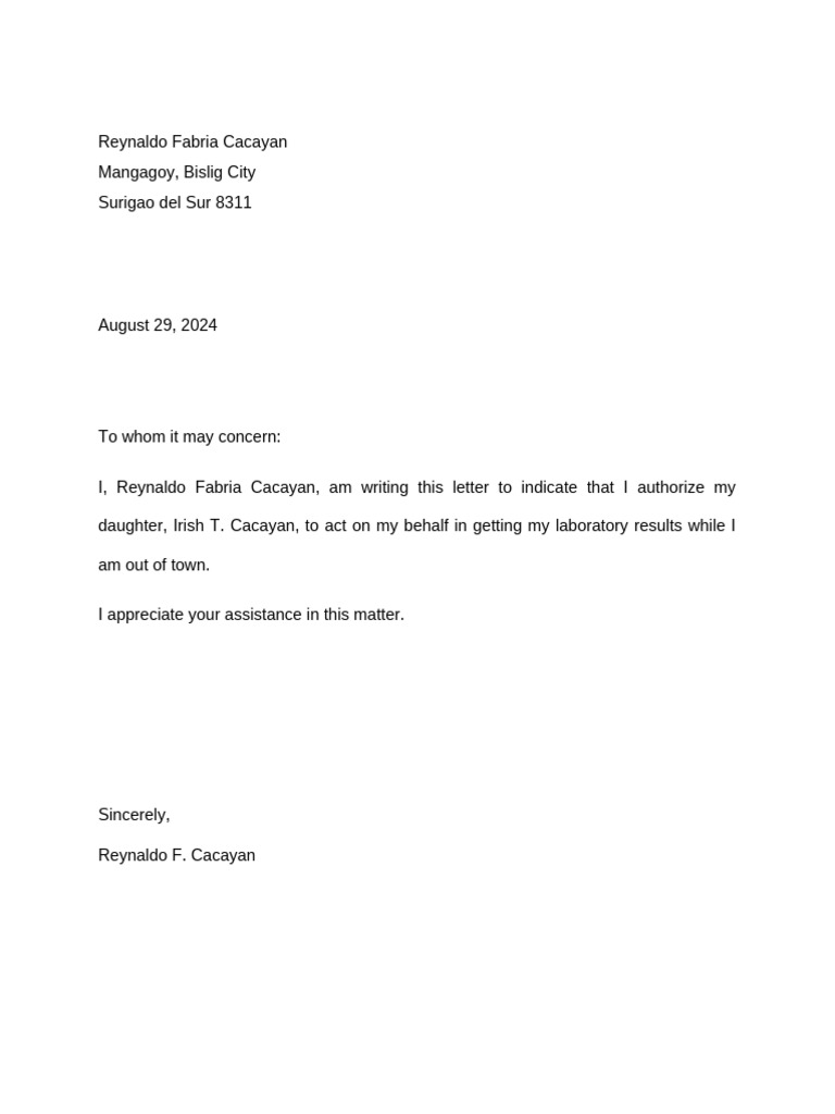 Authorization Letter Request Form | PDF | Cooking, Food & Wine | Wellness