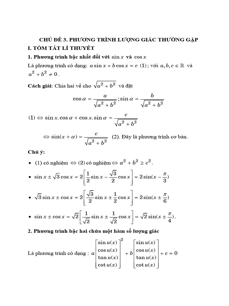 CHỦ ĐỀ 3.PTLG DẠNG THƯỜNG GẶP | PDF