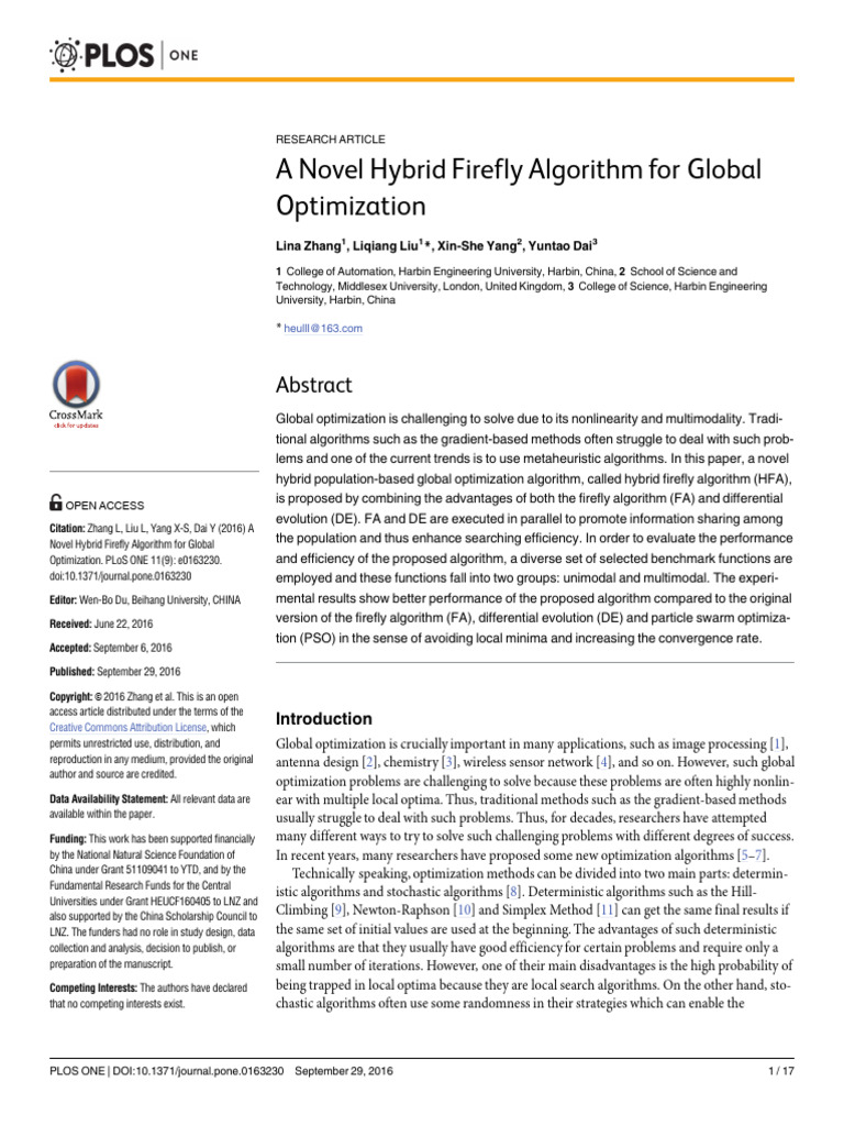 A Novel Hybrid Firefly Algorithm For Global Optimi | PDF | Mathematical ...