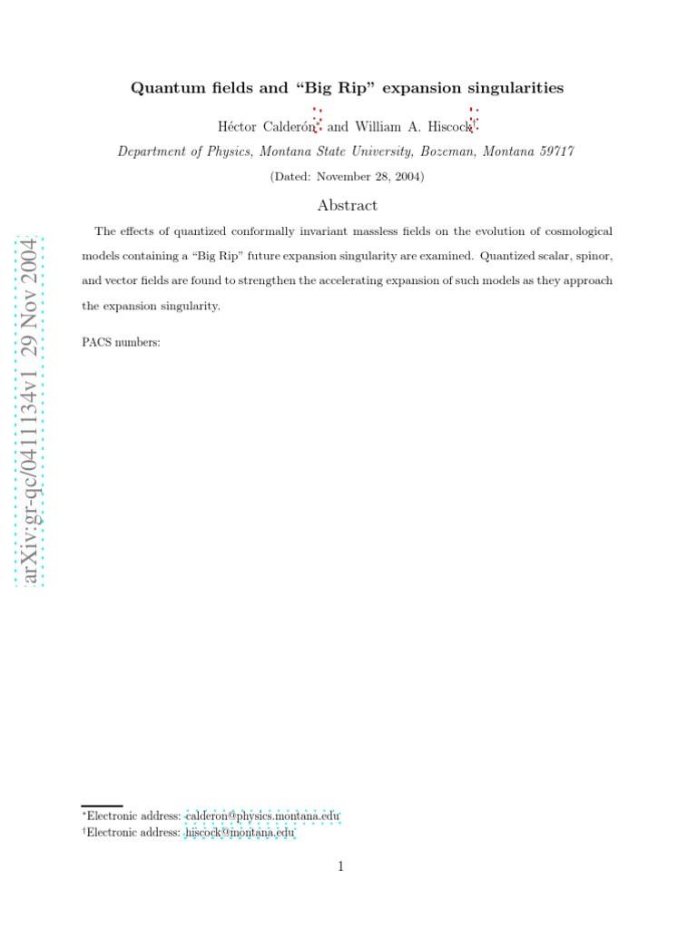 Quantum Fields & Big Rip Dynamics | PDF | Dark Energy | Physical Cosmology