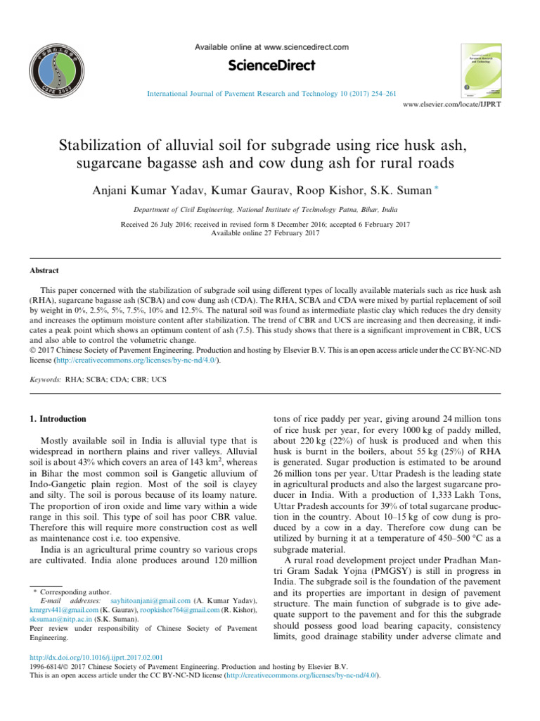 Soil Stabilization for Rural Roads Using Ashes | PDF | Cement | Soil
