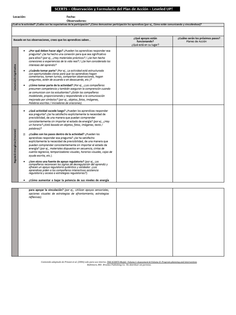 SCERTS: Observación y Plan de Acción | PDF | Ciencia cognitiva | Cognición