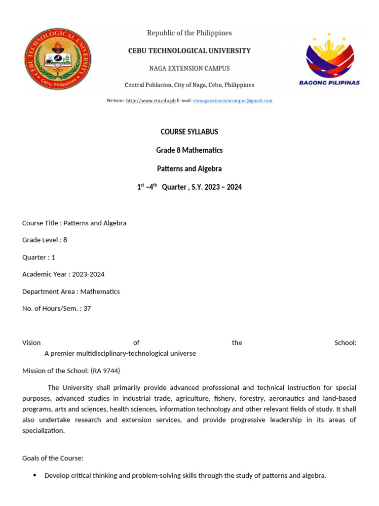 course syllabus | PDF | Equations | Algebra