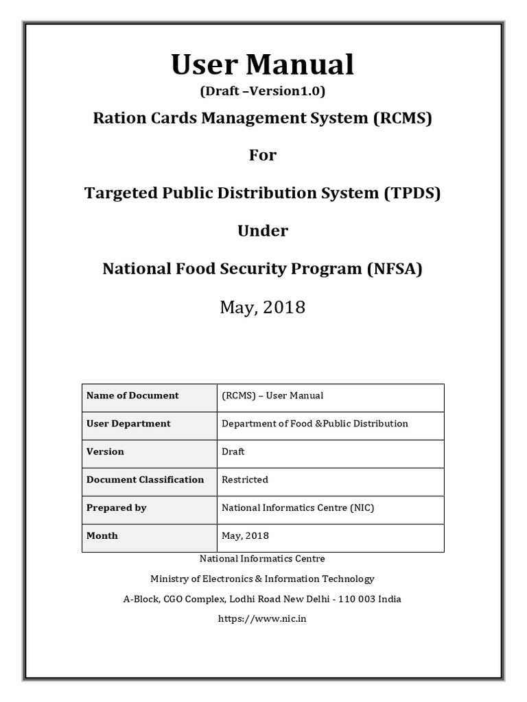 RCMS User Manual for Ration Cards | PDF | Computing