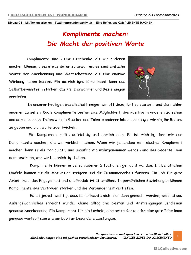 C1 - Mit Texten Arbeiten - Komplimente Machen | PDF
