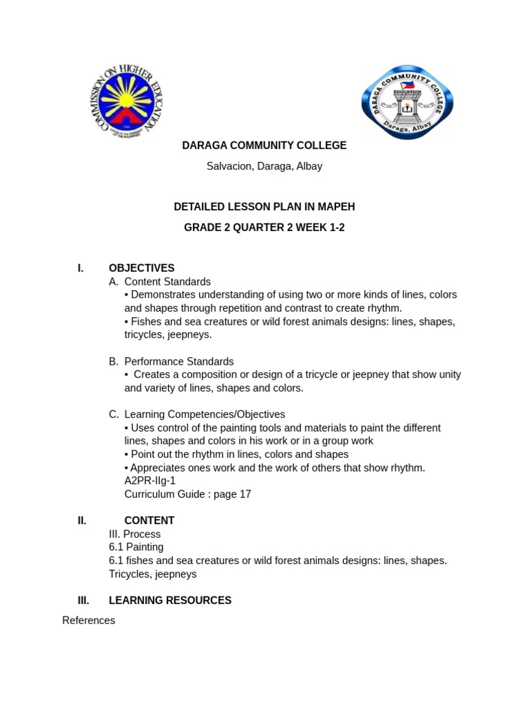 Lp In Arts Demo Pdf Foods Learning