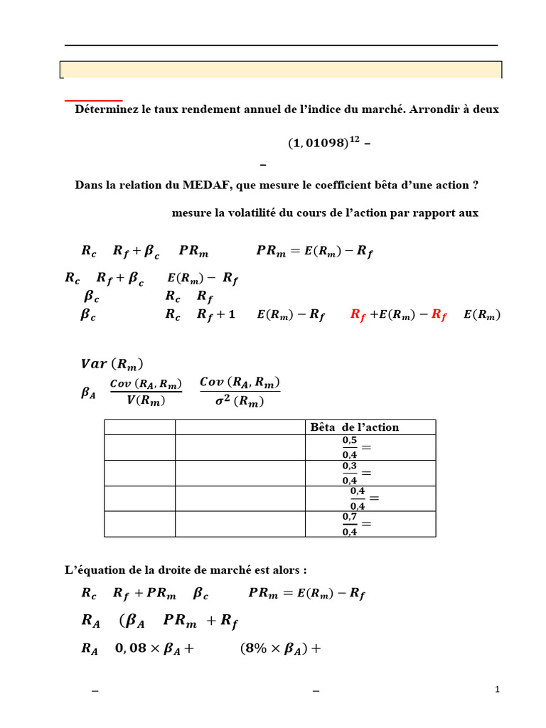 MEDAF : Coût du capital et rentabilité | PDF | Modèle d'évaluation des ...