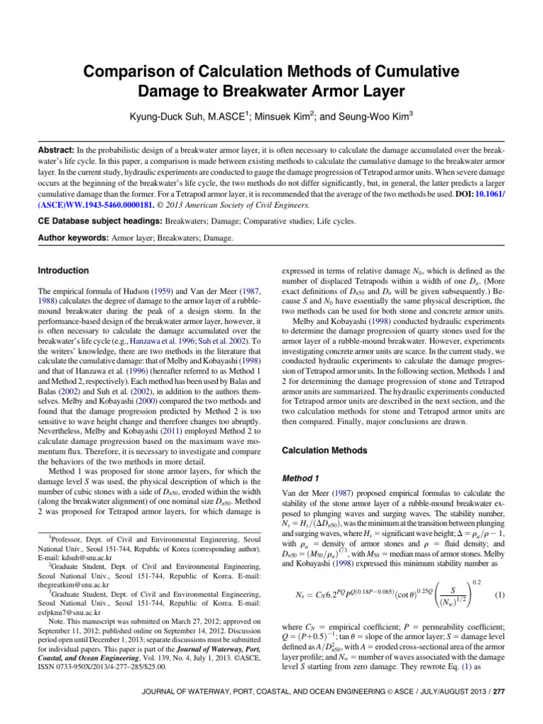 Breakwater Armor Damage Calculation Methods | PDF | Experiment ...