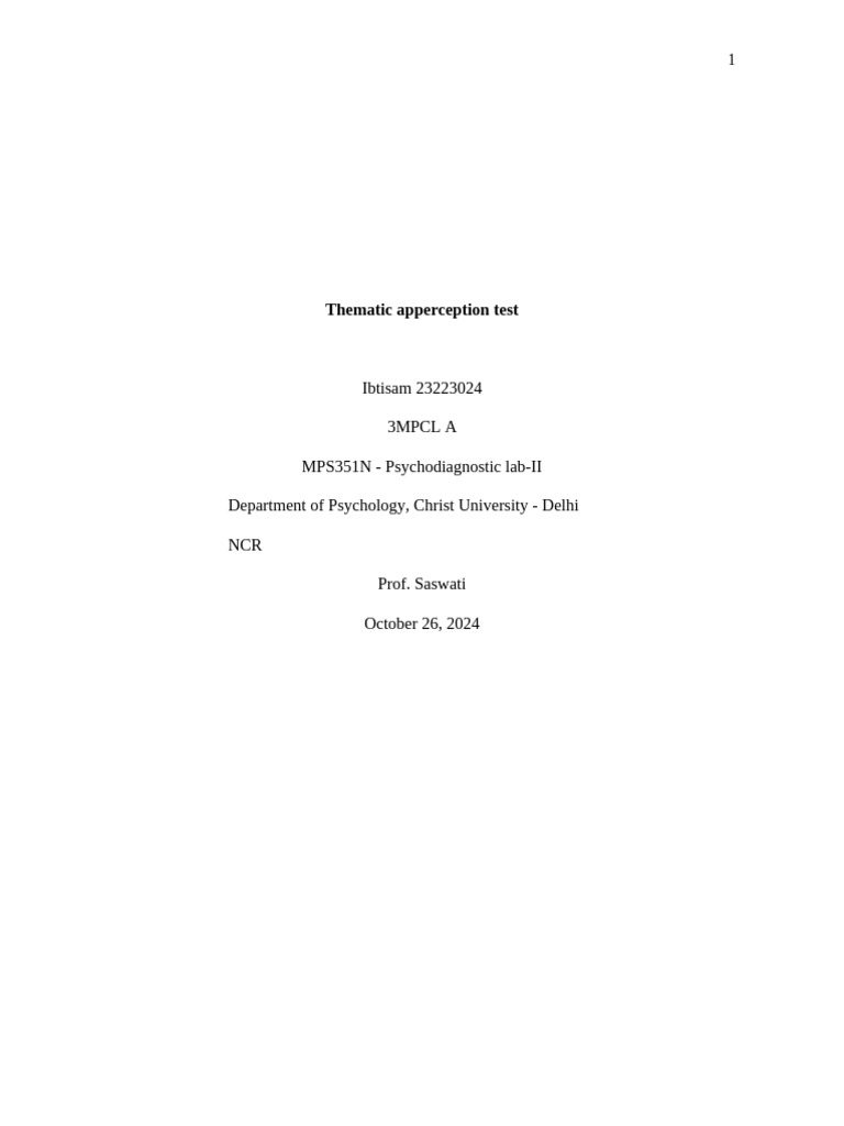 Understanding the Thematic Apperception Test | PDF | Self Report Study ...