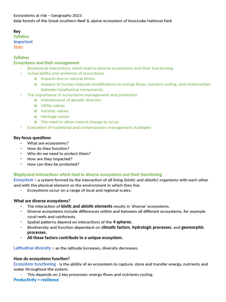 Ecosystems at Risk Notes | PDF | Ecosystem | Ecology