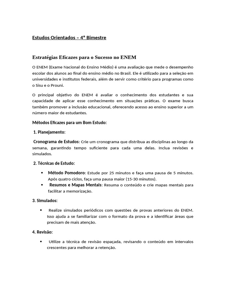 Estudos Orientados: 4º Bimestre ENEM | PDF | Carreira e Crescimento