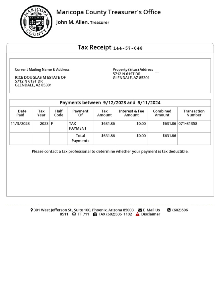 Maricopa County Tax Receipt 2023 PDF