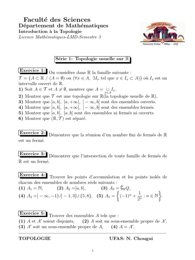 Introduction à la Topologie sur R | PDF