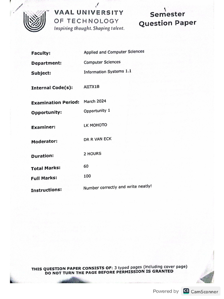 Information Systems Semester Test 1 | PDF
