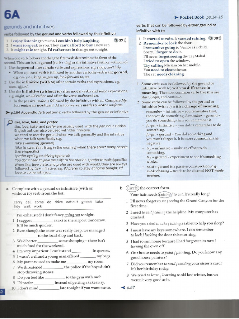 Eng File Upper Inter Grammar Bank Unit 6A Gerund&Infinitive | PDF