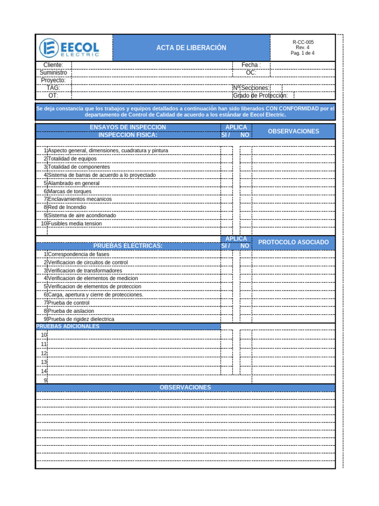 R-CC-005 Acta de Liberación Rev 4 | PDF