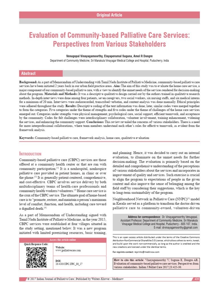 Evaluation of Community Based Palliative Care Services | PDF ...