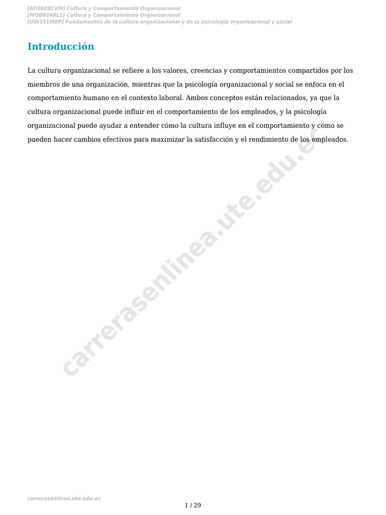 UNIDAD 1 Fundamentos de La Cultura Organizacional y de La Psicología ...