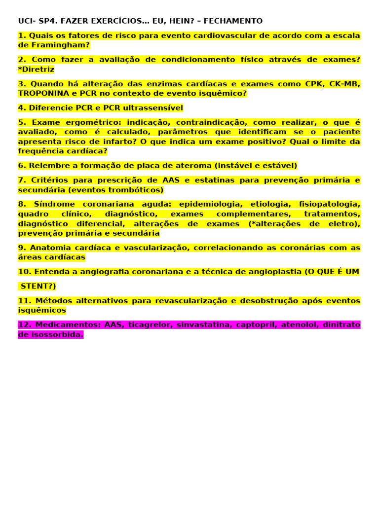 Fatores de Risco e Exames Cardíacos | PDF | Infarto do Miocárdio ...