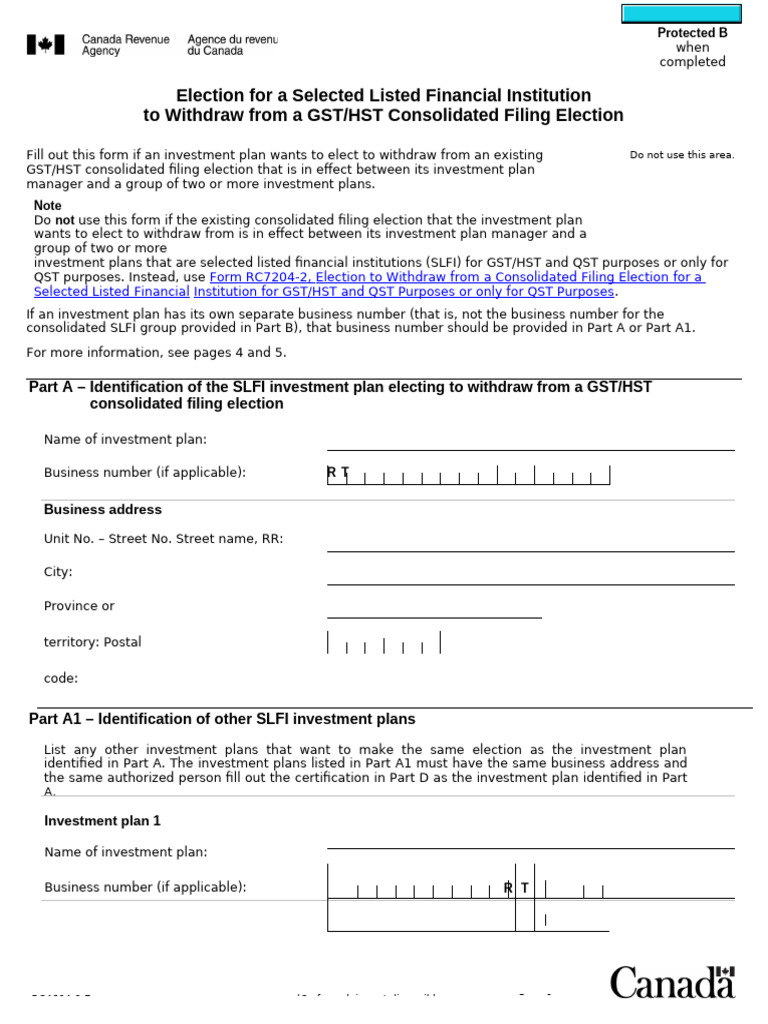 GST/HST Withdrawal Form for SLFIs | PDF | Pension | Taxes