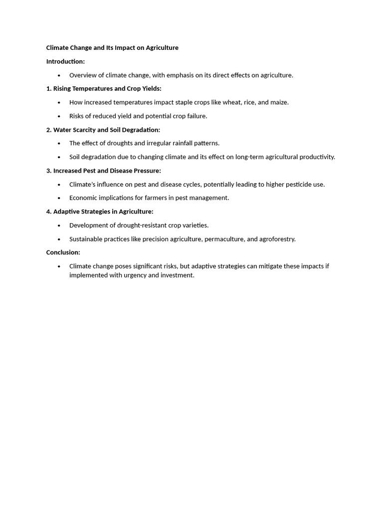 Climate Change and Its Impact On Agriculture | PDF