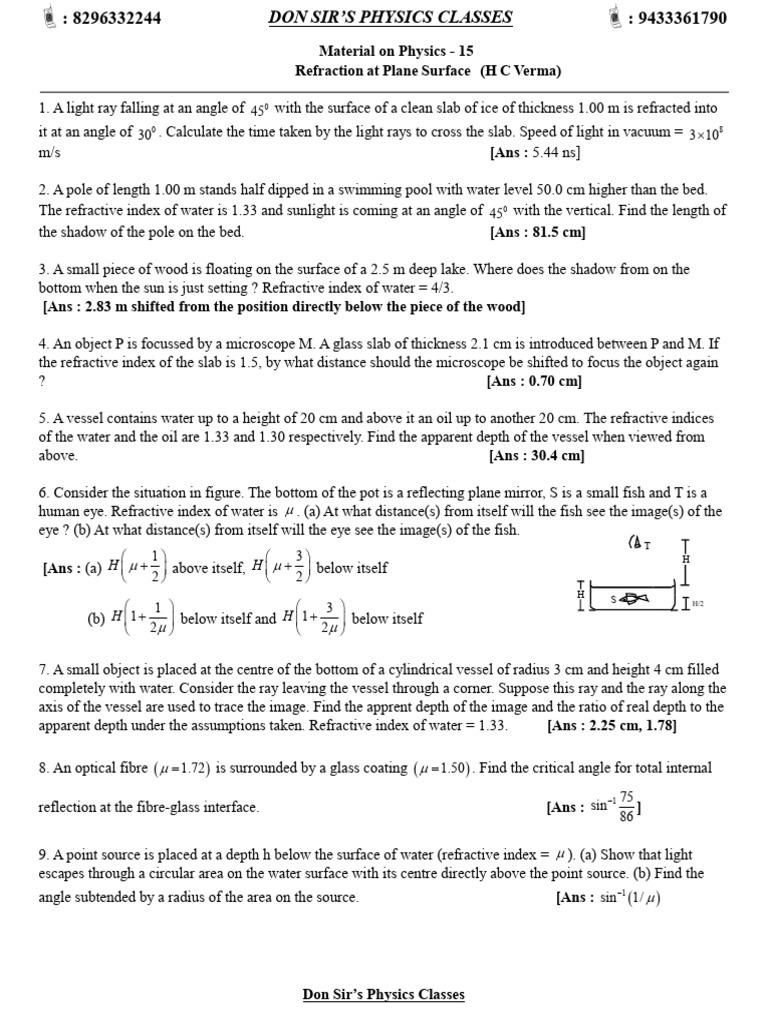 PDF Mat 15 Refraction at Plane Surface 2 | PDF | Refraction ...
