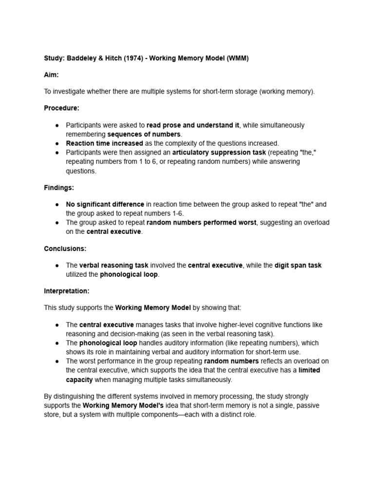 Memory Models: Key Studies and Findings | PDF | Memory | Working Memory