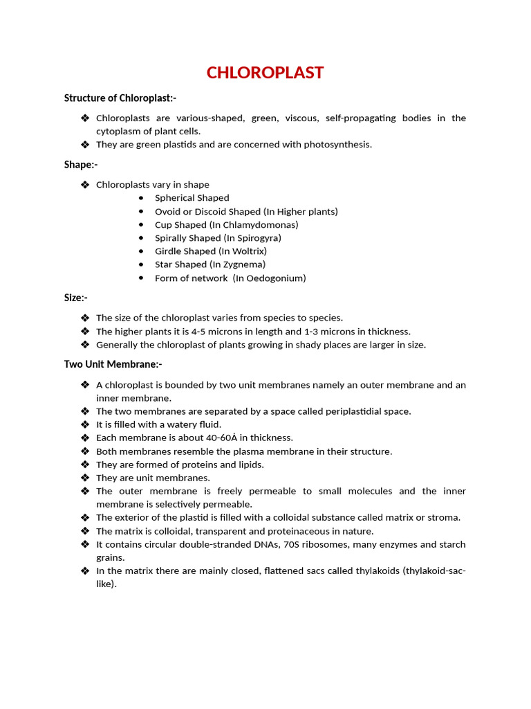 Structure and Function of Chloroplasts | PDF