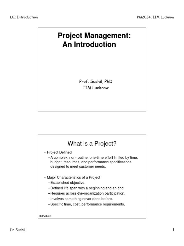 SK Handout PM 2024 L01 | PDF | Project Management | Business