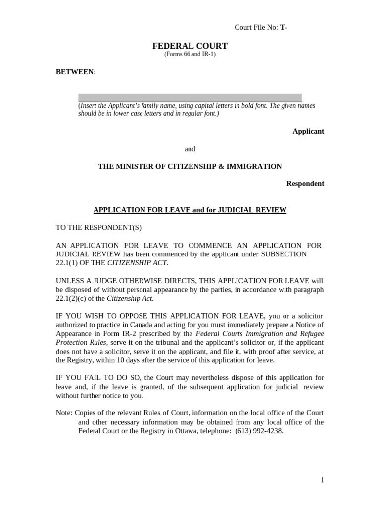 Application for Leave: Form 66 Federal Court | PDF | Judicial Review ...