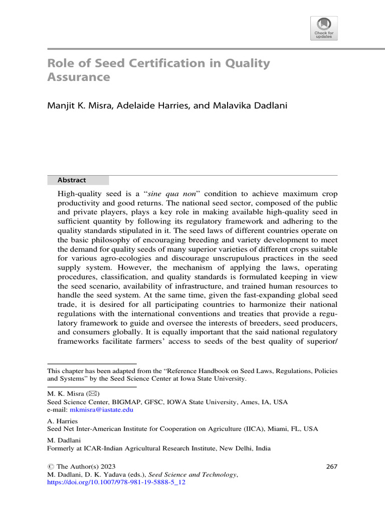 Seed Certification for Quality Assurance | PDF | Plant Breeding ...
