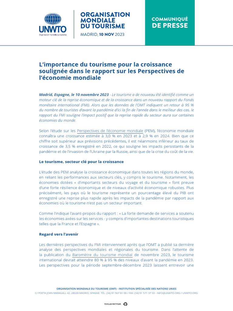 Tourisme : moteur de croissance économique | PDF | Tourisme | Économie