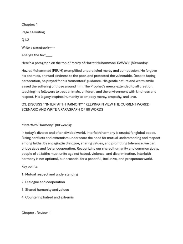 Paragraphs Chapter1 To 8 | PDF | Interfaith Dialogue | Social Psychology