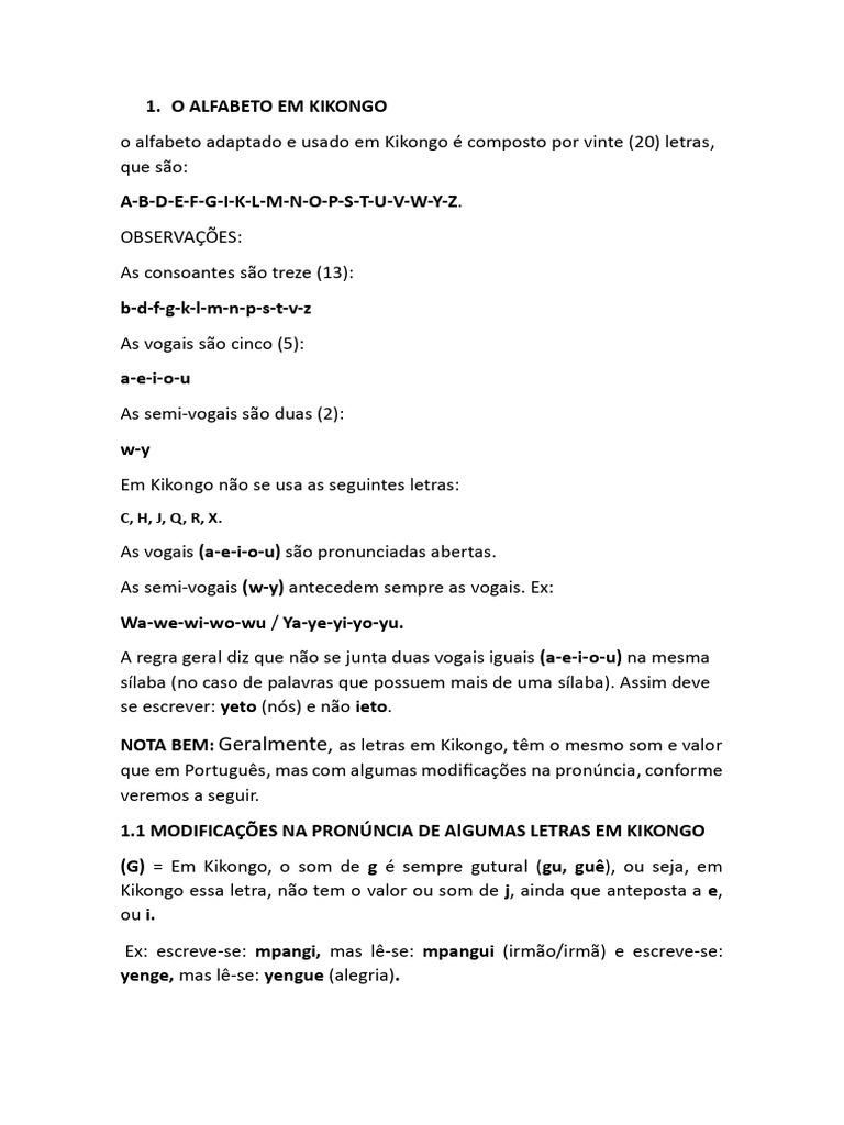 Alfabeto e Pronúncia do Kikongo | PDF | Sílaba | Vogal